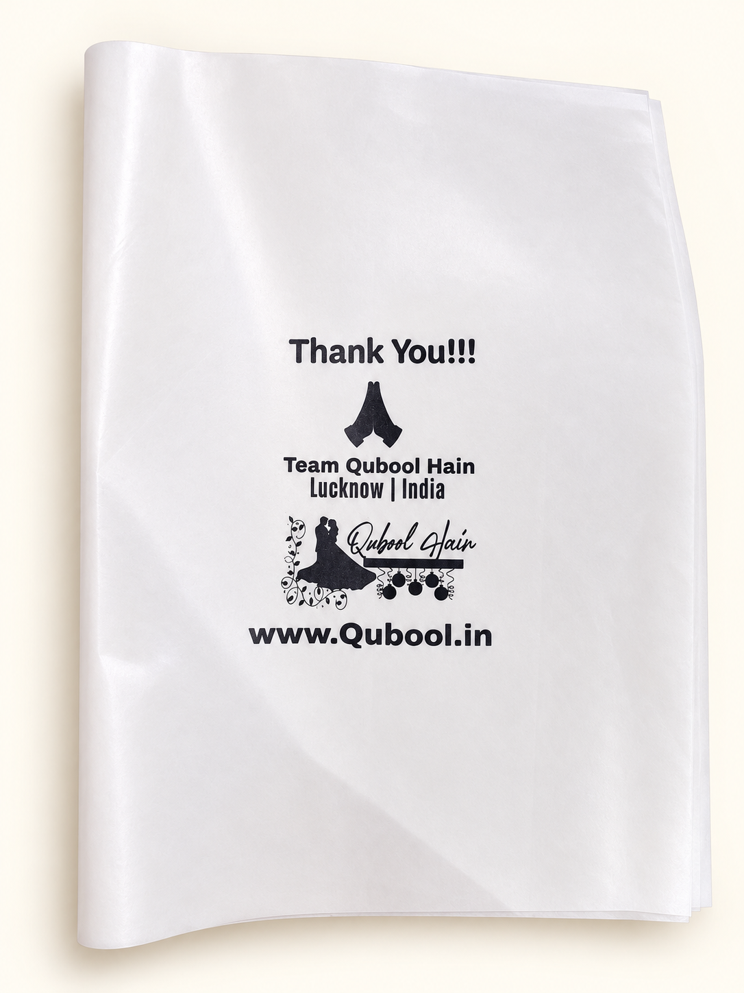 Qubool Hain branded butter paper with a personal thank-you message